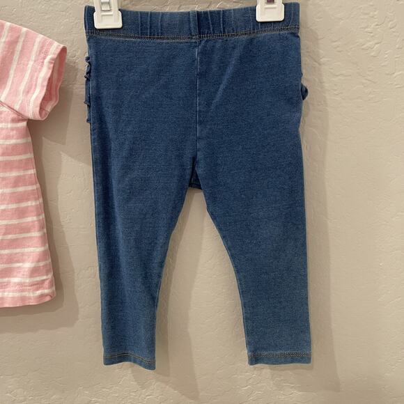 Hanna Andersson Pink Stripe Shirt With Cat & Jack Ruffle Jeggings - Picture 4 of 6